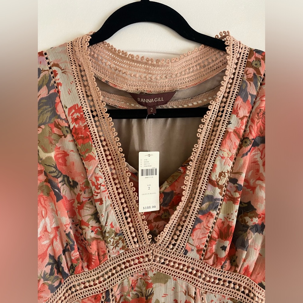 NWT -Anthropologie Ranna Gill Rose Bouquet Dress - size 2 - Picture 5 of 11